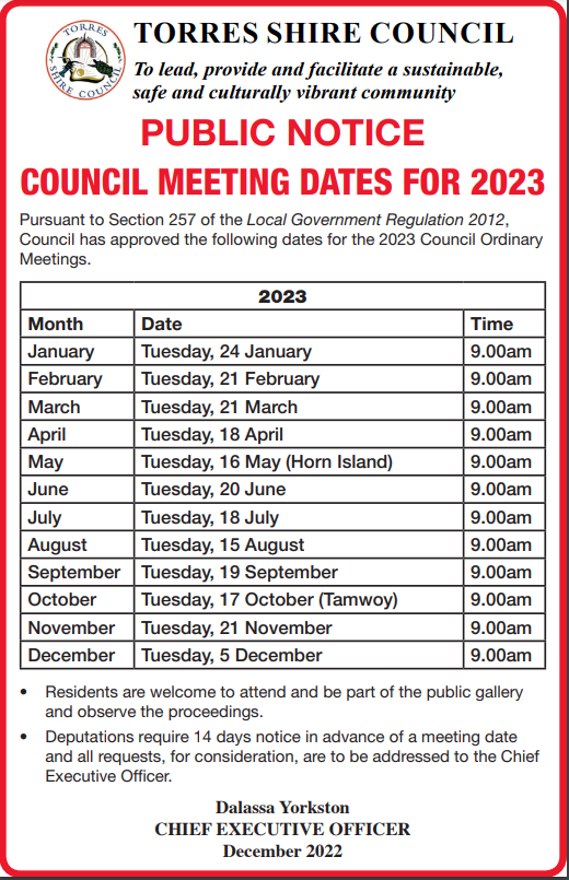 Council meeting dates