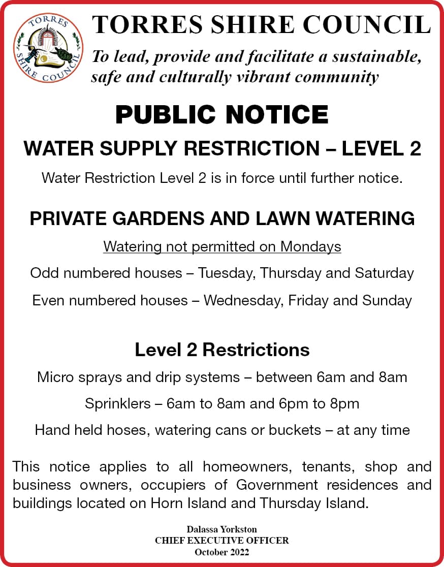 Amended Torres shire level 2 water restrictions 31 october 2022 002